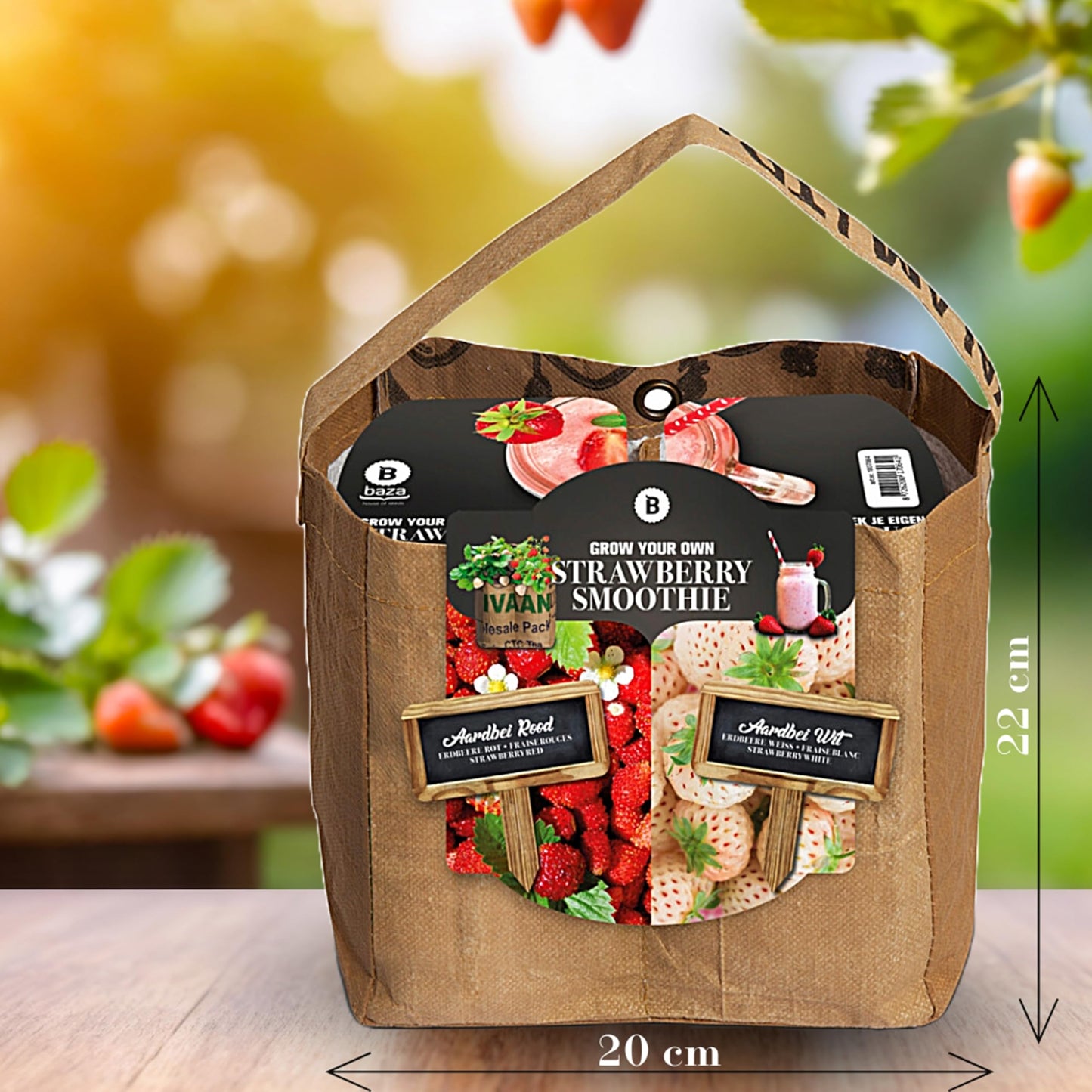 Grow Your Own Strawberry Growing Kit White & Red Seeds + Soil & Grow Bag