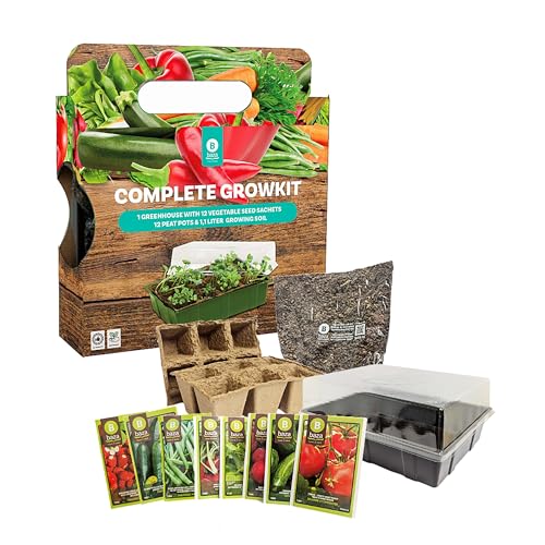 Vegetable Complete Growkit for Gardening Gifts - Grow Your Own Kits of 12 Vegetable Seeds, Greenhouse Accessories - Peat Pots & Soil for Garden Gifts