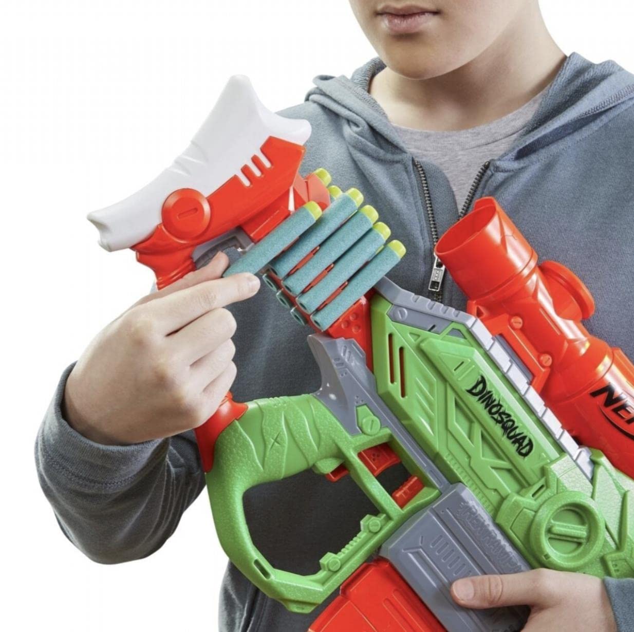 Nerf DinoSquad Rex-Rampage Motorised Dart Blaster with 10-Dart Clip & 20 Darts