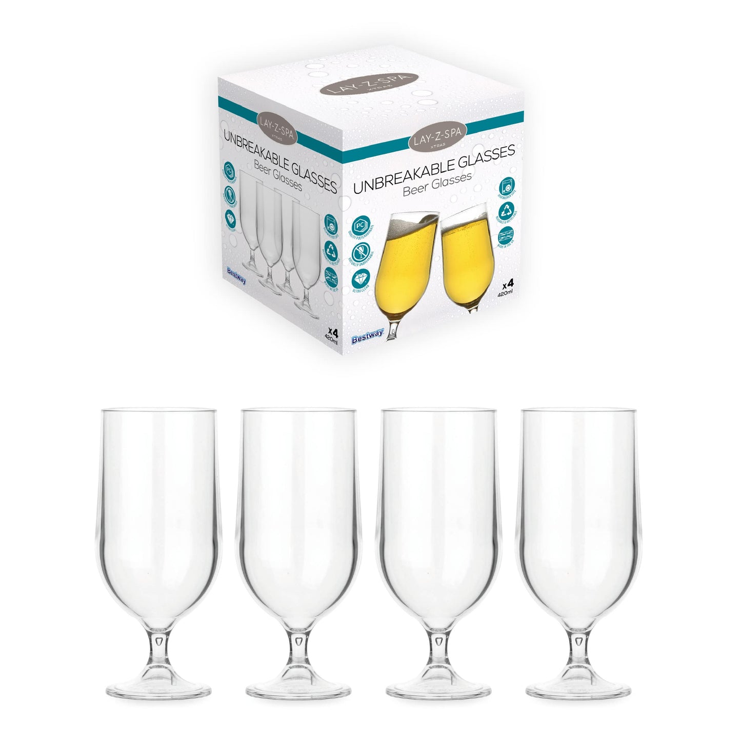 Lay-Z-Spa Premium Plastic Beer Glasses 420ml Set of 4