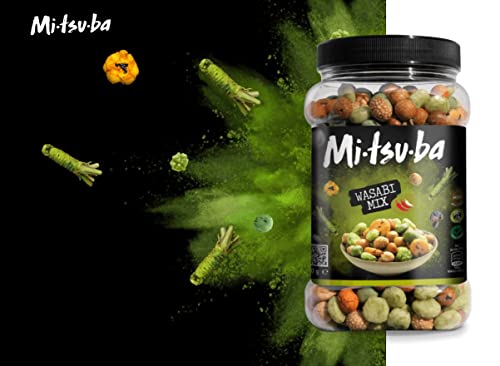 Mitsuba Wasabi Rice Snacks Bulk - Mixture of Spicy Rice Crackers & Coated Peanuts 800g Japanese Snacks with Topline Card for Party Food, Movie Nights or Pub Snacks.