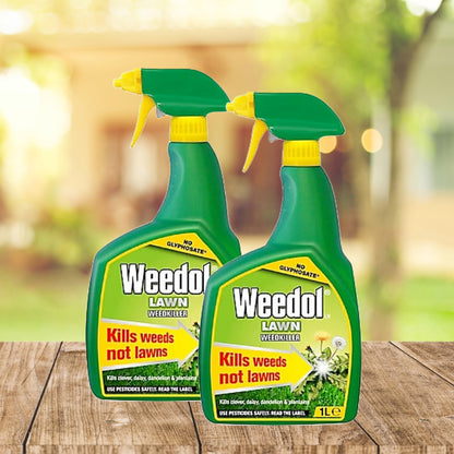 Garden Lawn Weed Killer Bundle - Pack of 2 x1L Ready to Use Weedol Lawn Weed Killer Weed Control with Topline Card. Strong Weedkiller for Dandelions, Daisies and more
