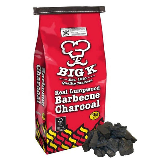 Big K BBQ Grill Lumpwood Charcoal - Quick to Light Real Lumpwood Charcoal Barbecues 5kg Bag with Topline Card for Outdoor Barbeque, Fire Pit, Camping BBQs