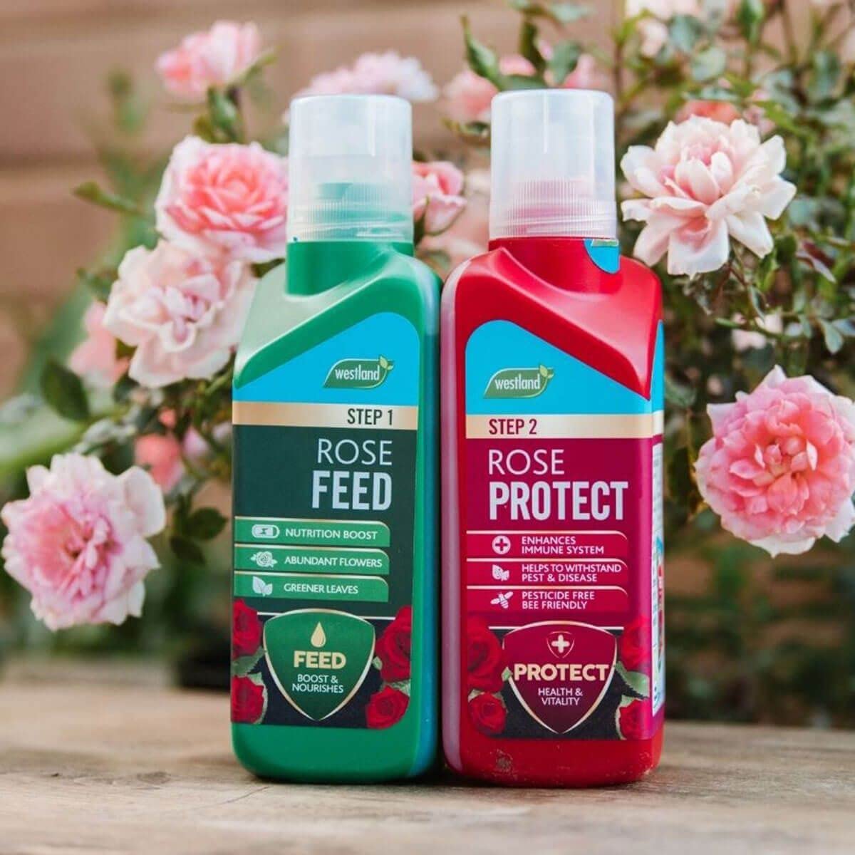 Rose Plant Feed & Protect Bundle - 3kg Rose Plant Food Pellets & Rose 2 in 1 Feed and Protect Concentrated 2x500ml. Garden Fertiliser for Outdoor Plants with Topline Card.