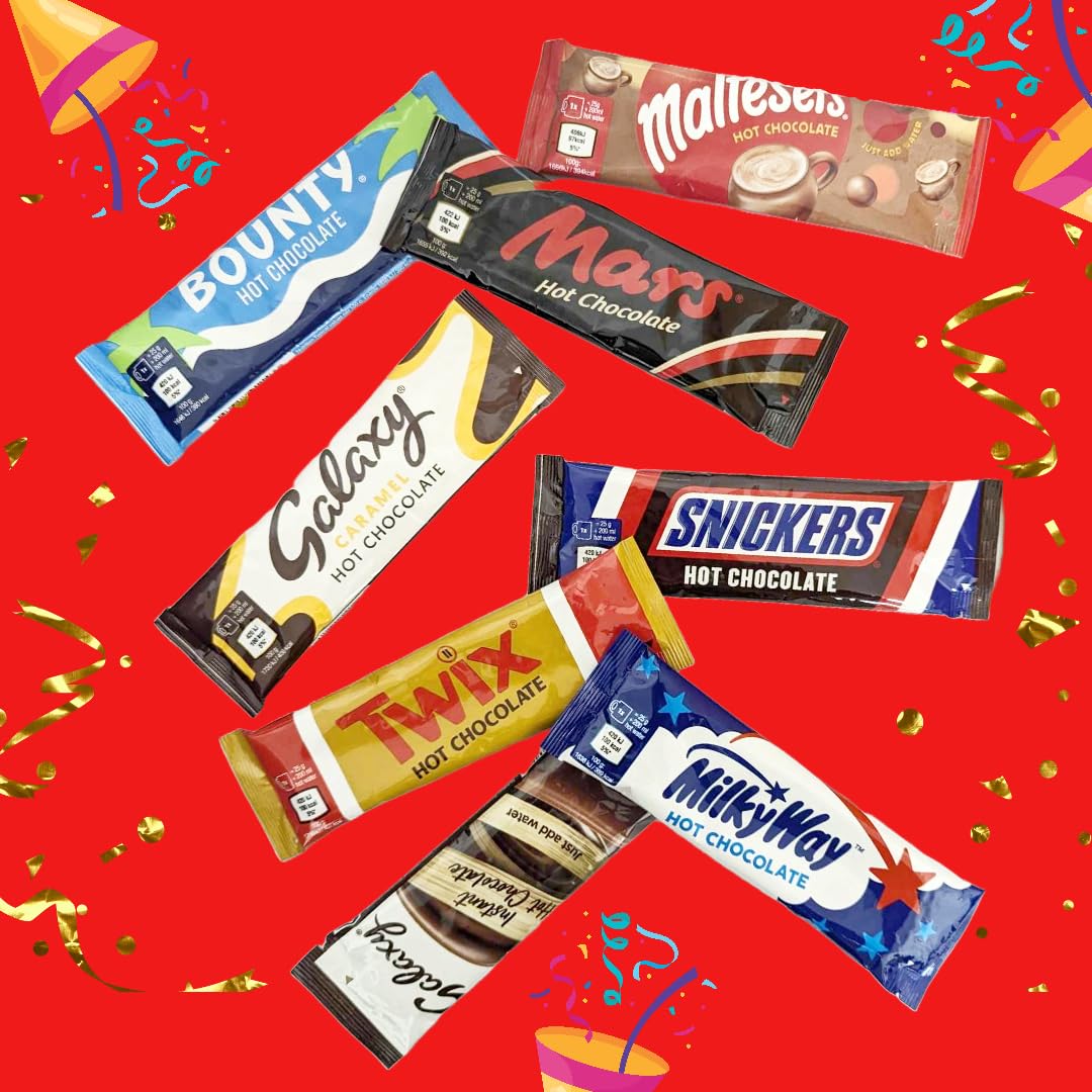 TOPLINE Hot Chocolate Selection Gift Hamper - Pack of 2 x 8 Celebrations Hot Chocolate Sachets Bulk Buy with Topline Card. Gift Set for Christmas Stocking Fillers, Secret Santa Gifts or Movie Night