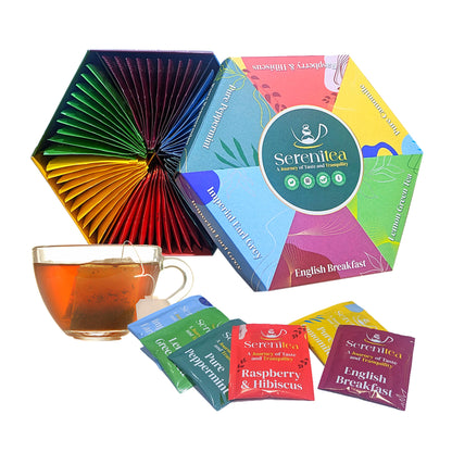 Assorted Tea Gift Set Hamper Box - 60 Individually Wrapped Bags Selection of Fruit Hibiscus English Breakfast Herbal Green Aromas. Afternoon Tea Gift for Mothers Day