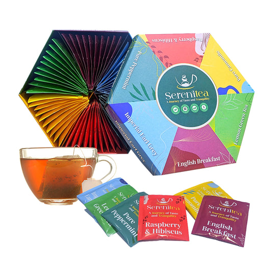 Assorted Tea Gift Set Hamper Box - 60 Individually Wrapped Bags Selection of Fruit Hibiscus English Breakfast Herbal Green Aromas. Afternoon Tea Gift for Mothers Day