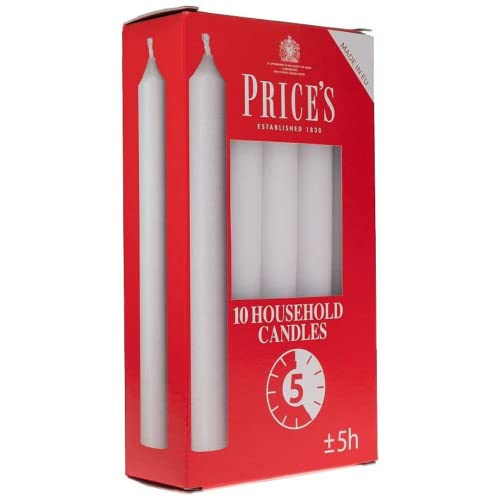 Price's - Household Candles - Pack of 10 - Unscented - 5 Hour Burn Time - Premium White Wax