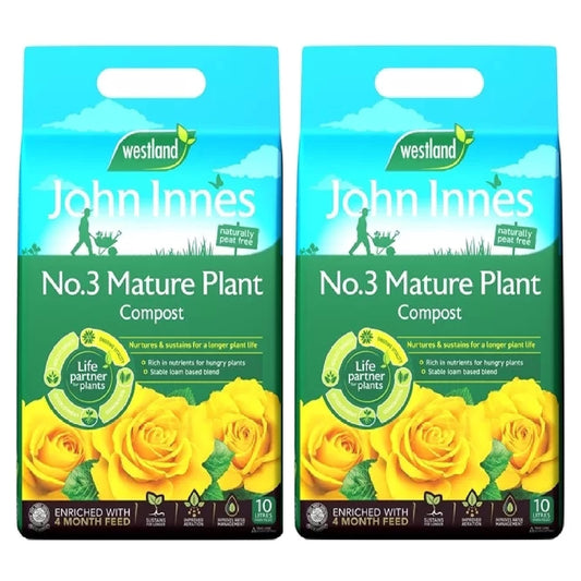 Westland Peat Free Garden Compost - John Innes No3 Mature Plant Potting Seedling Compost 2 x 10L Bags with Topline Card for Outdoor & Indoor House Plants.