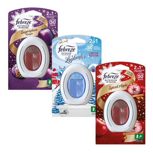 Febreze Bathroom Air Freshener Bundle Spiced Apple, Sugarplum & Lapland