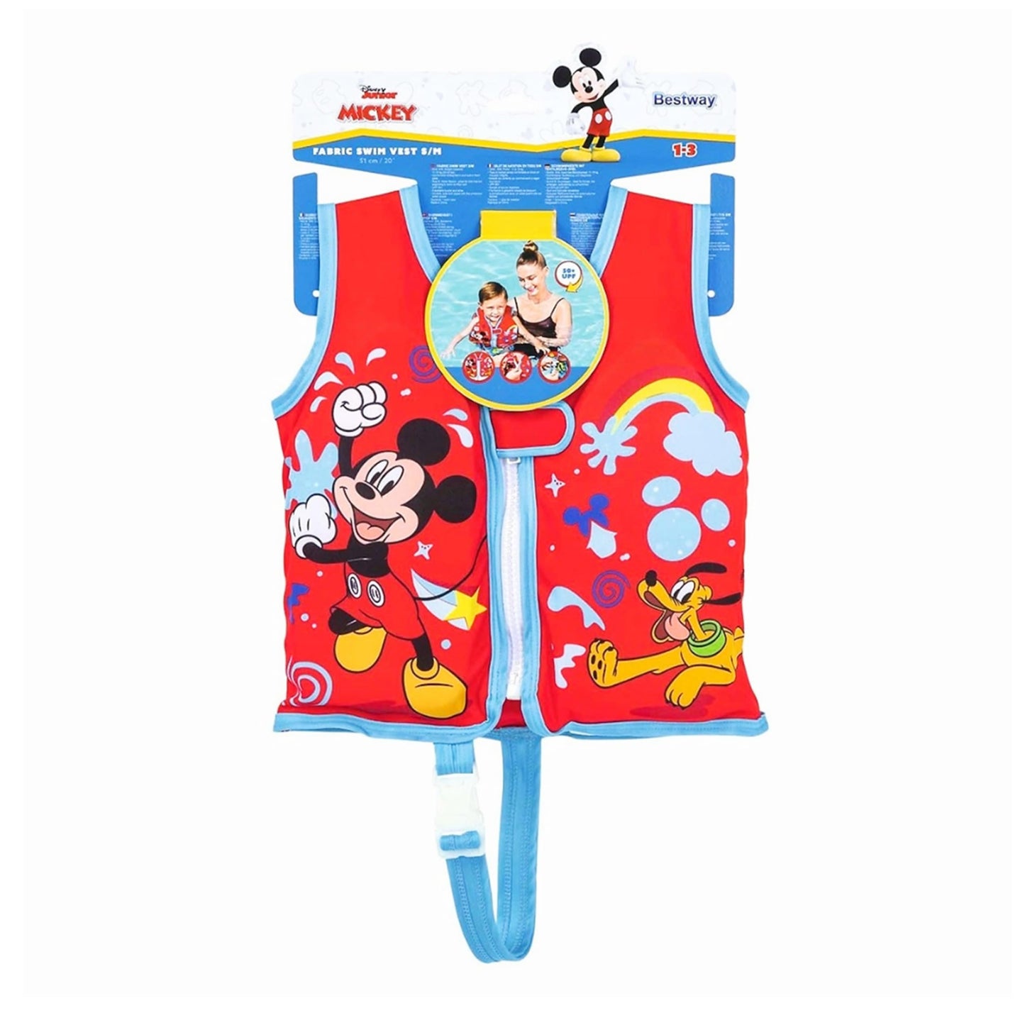 Baby Swimming Float Swim Vest - Learn to Swim Mickey & Friends Kids Swim Vest with Built-In Foam Wetsuit with Topline Card for Water Park, Beach Games. Swimming Pool Float Suitable for 1-3 Years