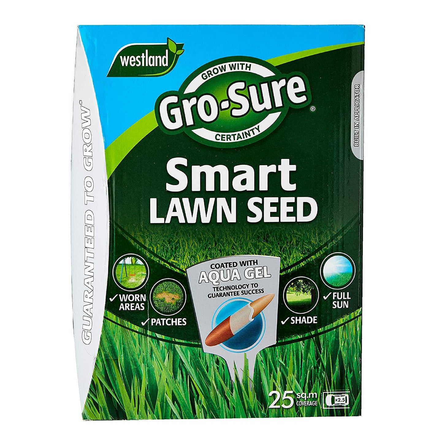 Garden Grass Lawn Seeds - 1kg Aqua Gel Coated Smart Lawn Grass Seeds 25msq. Fast to Grow Lawn Care with Topline Card for Patch Repairs, Suny or Shady Lawn.