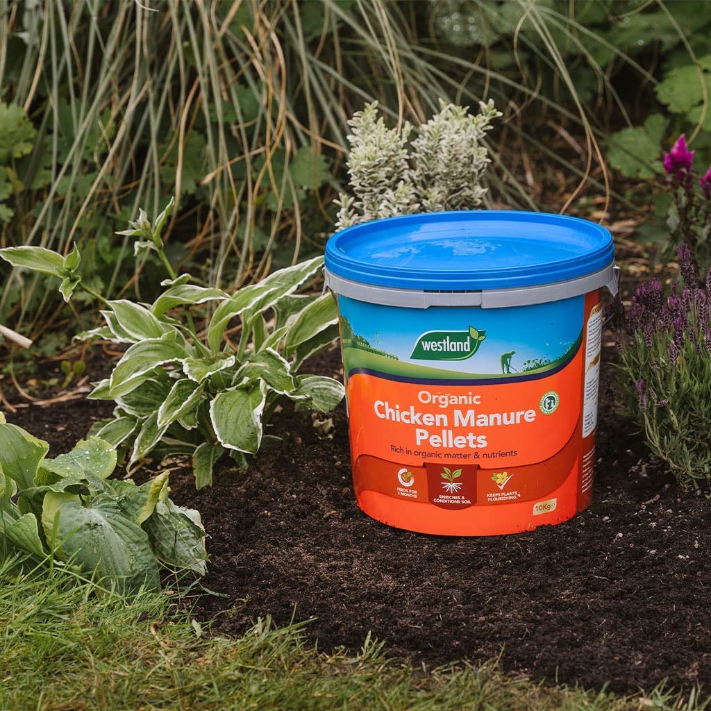 Chicken Manure Plant Food Fertiliser - 8kg Organic Composted Chicken Poultry Manure Plant Feed Pellets for Outdoor Garden Plants. Fertilizer for Vegetables, Tomato Feed with Topline Card.