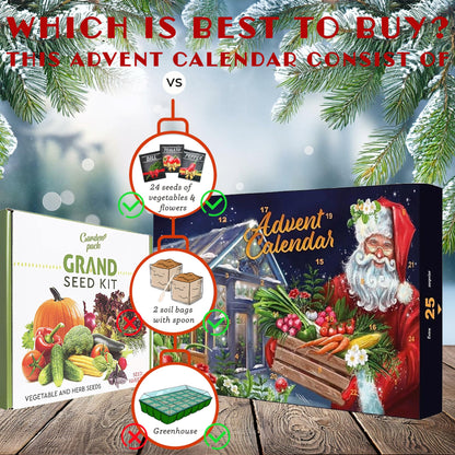 Seeds Advent Calendar 2024 for Garden Gifts - 24 Days Christmas Countdown Advent Calendar with Flower, Vegetable, Herbs Seeds & Greenhouse Grow Kit Birthday Gifts.