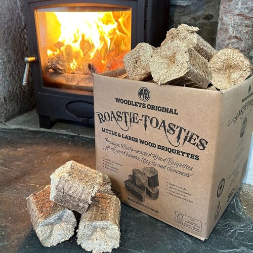 Roastie-Toasties Heat Logs - 14.5kg Box Ultra Dry Compressed Logs. Great for Wood Burners, Open Fires, Multi-Fuel Stoves. Planet-Friendly Wood Briquettes. Made in Scotland