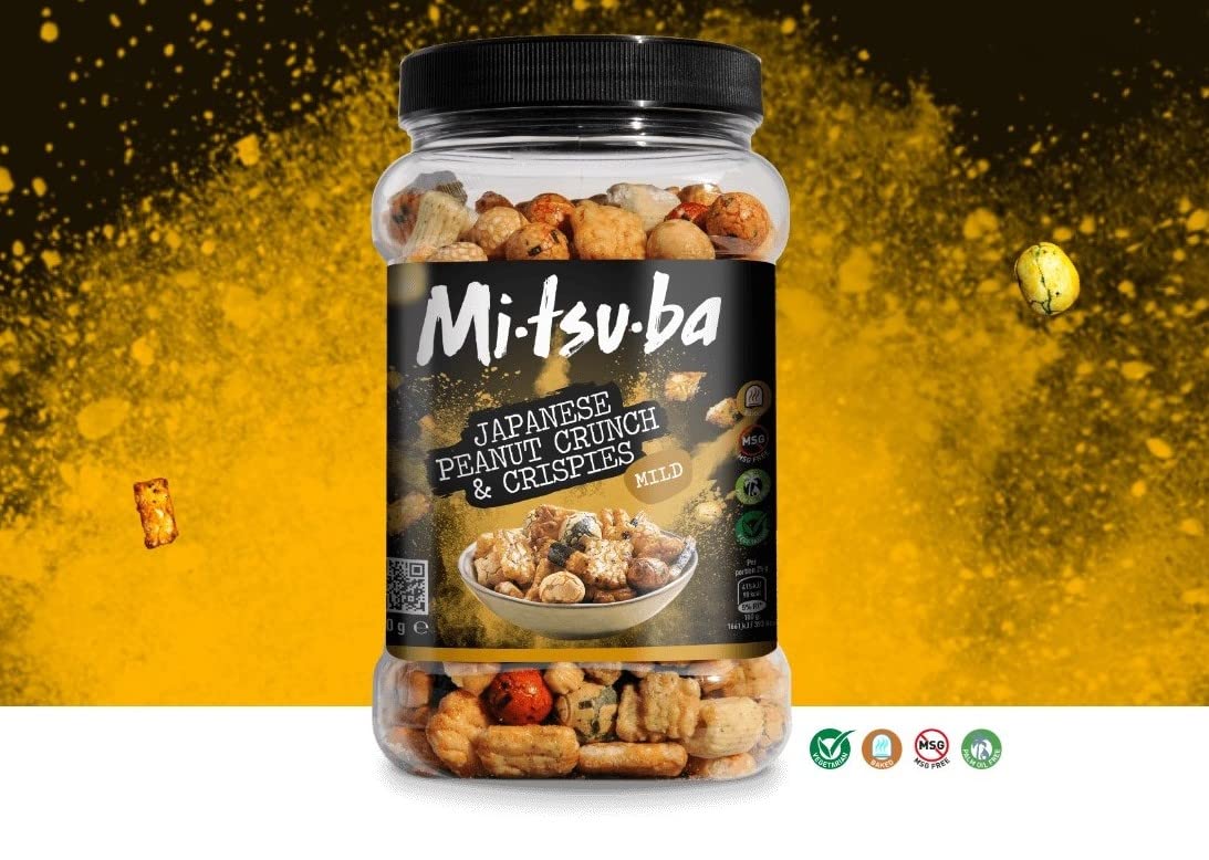 Mitsuba Japanese Rice Snacks Bulk - Assorted Mix of Rice Crackers & Peanuts with Soya Sauce and Seaweed 650g Pub Snacks with Topline Card for Party Food, Movie Nights or Birthdays