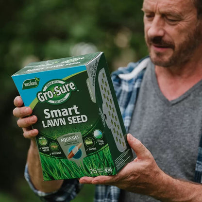 Garden Grass Lawn Seeds - 1kg Aqua Gel Coated Smart Lawn Grass Seeds 25msq. Fast to Grow Lawn Care with Topline Card for Patch Repairs, Suny or Shady Lawn.
