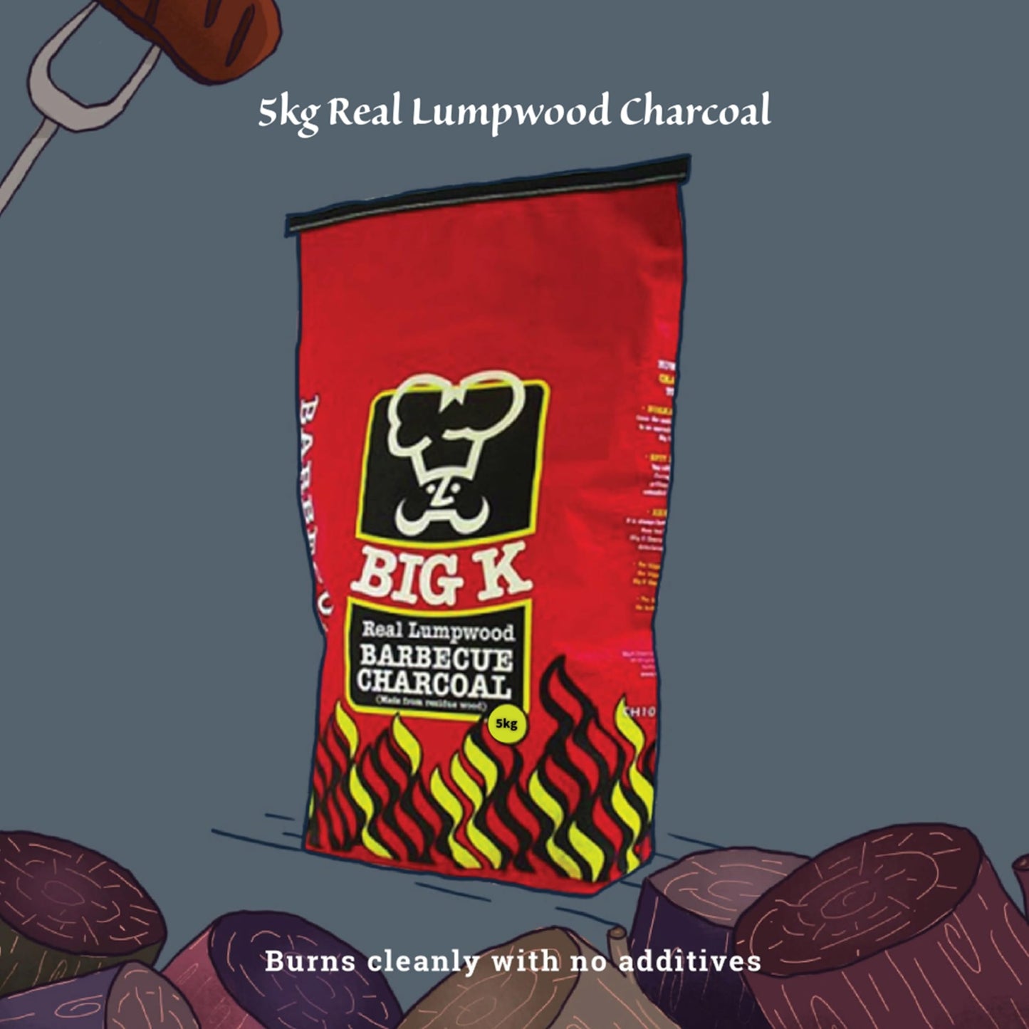 Big K BBQ Grill Lumpwood Charcoal - Quick to Light Real Lumpwood Charcoal Barbecues 5kg Bag with Topline Card for Outdoor Barbeque, Fire Pit, Camping BBQs