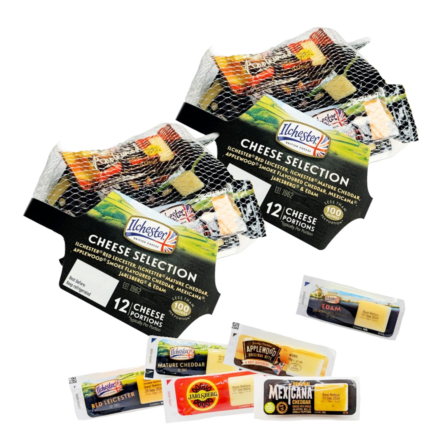 Mini Cheese Selection for Cheese Board - Pack of 2 x 12 Individually Wrapped 6 Different Flavour Cheese Portions Great with Chutney or Jam for Lunch Box, Cheese Gift Set, Hampers for Men or Birthday