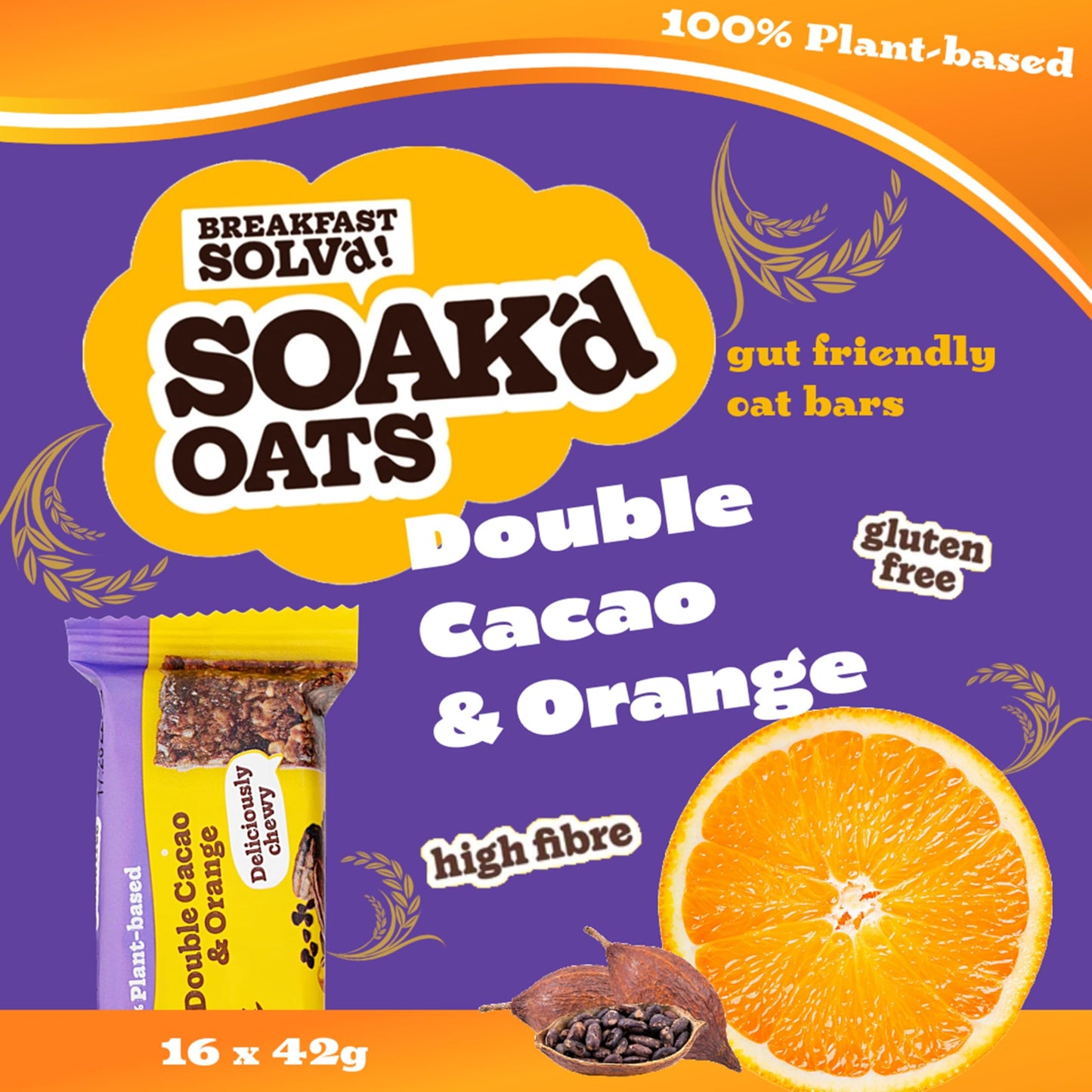 SOAK'd OATS Healthy Breakfast Bars - Box of 16 x 42g Gluten Free Baked Flapjack Healthy Snacks