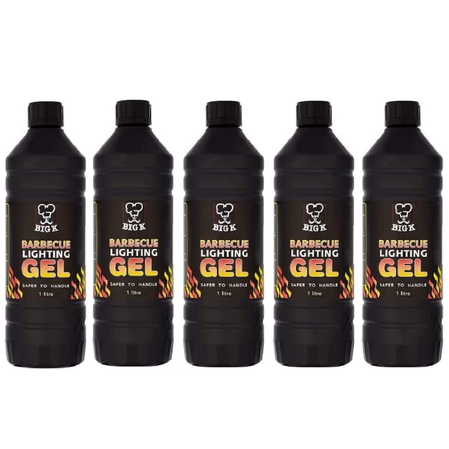 Topline Pack of 5 Big K Barbeque Firelighter Odourless Gel - BBQs, Firepits - Fires & Log Burners - Camping Grill BBQs - Bonfire - Ethanol Burners- 1000ml Card.