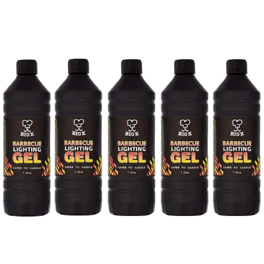 Topline Pack of 5 Big K Barbeque Firelighter Odourless Gel - BBQs, Firepits - Fires & Log Burners - Camping Grill BBQs - Bonfire - Ethanol Burners- 1000ml Card.