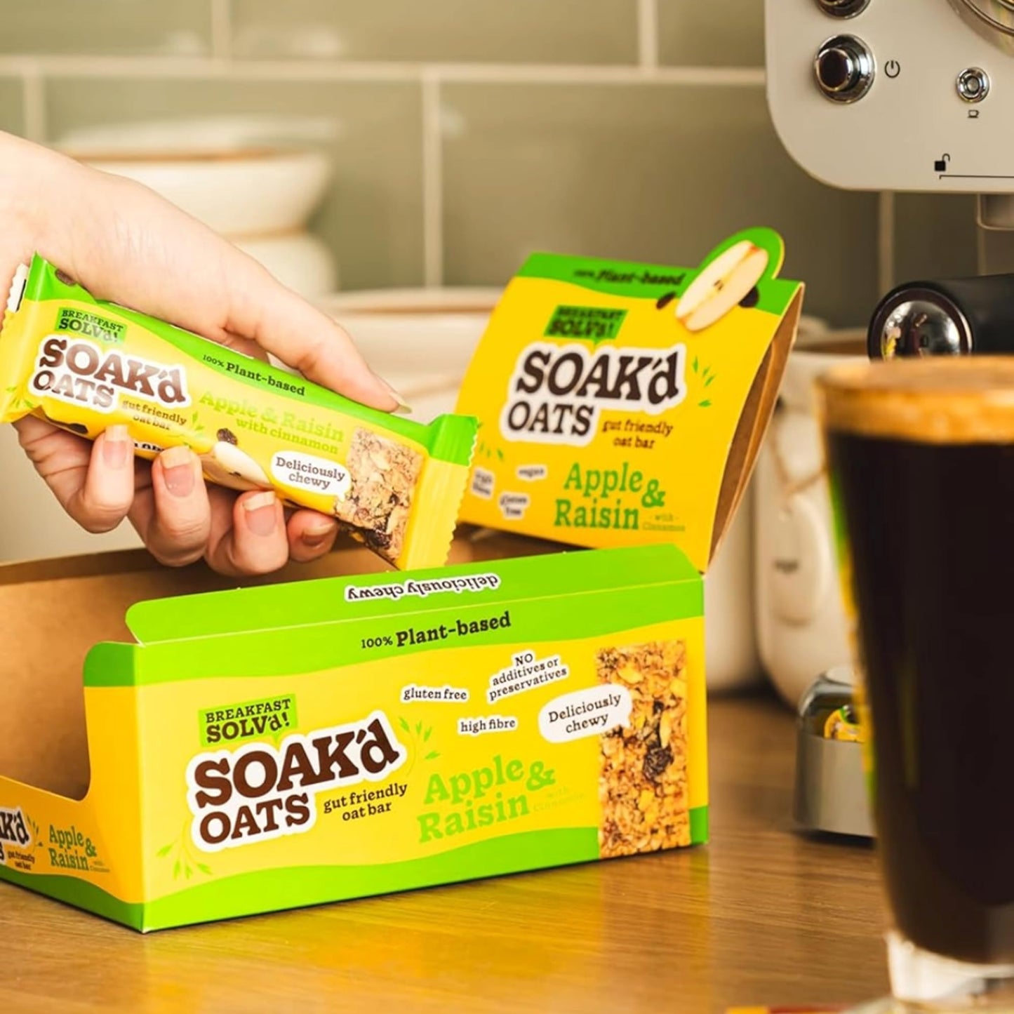 SOAK'd OATS Healthy Breakfast Bars - Box of 16 x 42g Gluten Free Baked Flapjack Healthy Snacks