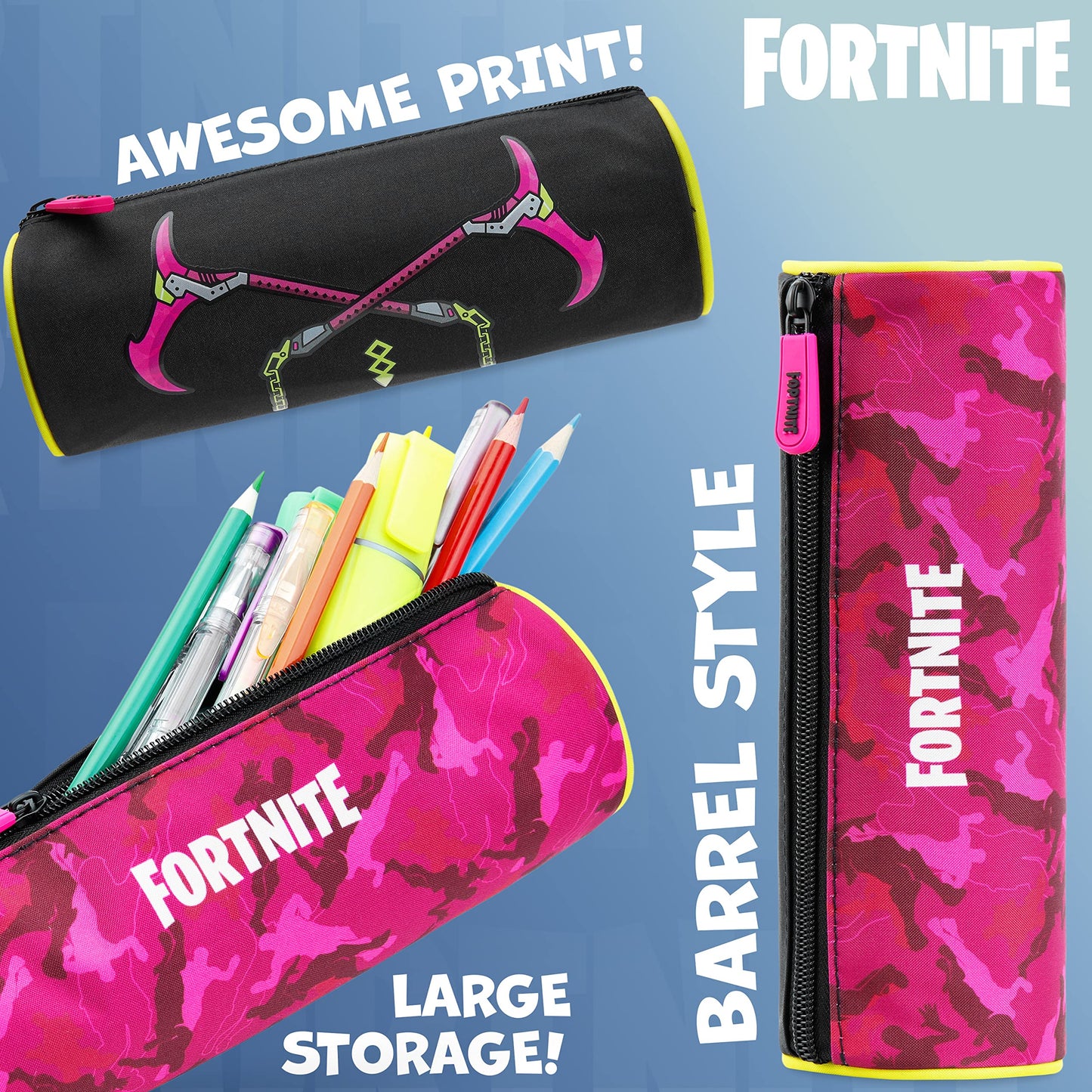 Fortnite Pencil Case, Barrel Pencil Cases for Kids, Gifts for Boys, Back to School Supplies for Gamers