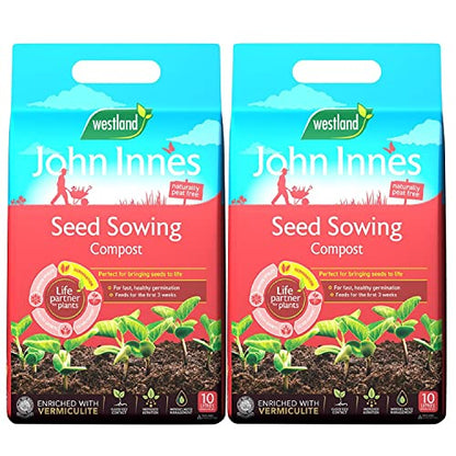 John Innes Seed Sowing Compost - Westland Peat Free Seeds Potting Compost 2 x 10L Garden Soil Bags with Topline Card for Outdoor & Indoor Plants, Vegetable Growing.