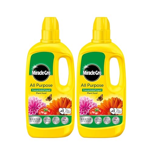 Miracle Gro Plant Food Fertiliser - Pack of 2x800ml All Purpose Plant Feed Concentrated Liquids with Topline Card. Child & Pet Friendly Garden Fertilizer for Outdoor & Indoor House Plants, Vegetables