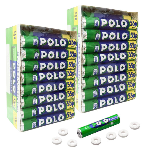 Nestle Polo Rolls Bulk Buy - 2 Boxes of 32 x 34g Original Polo Mints Tubes with Topline Card. Perfect Peppermint Mints Multipack Sweets for Your Fresh & Minty Breath.