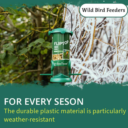 Wild Bird Feeders Flip Top Green Plastic Pack of 4 for Seed, Fat Balls, Peanuts & Nyjer