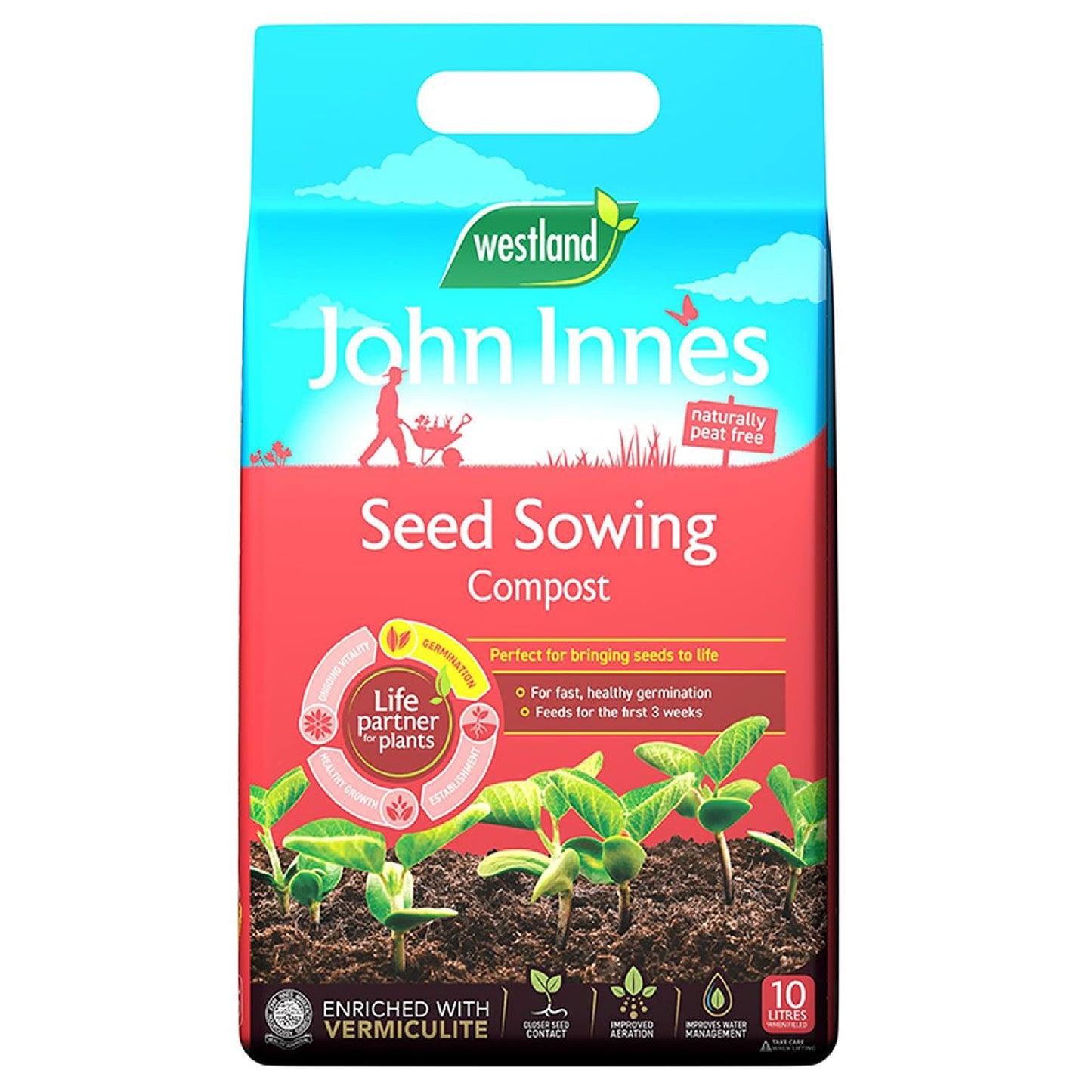 John Innes Seed Sowing Compost - Westland Peat Free Seeds Potting Compost 4 x 10L Garden Soil Bags with Topline Card for Outdoor & Indoor Plants, Vegetable Growing.