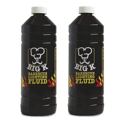 Pack of 2 Big K Barbeque Firelighter Odourless Fluid - BBQs, Firepits- Log Burners - Camping Grill - Bonfire - 1000ml With Topline Card.