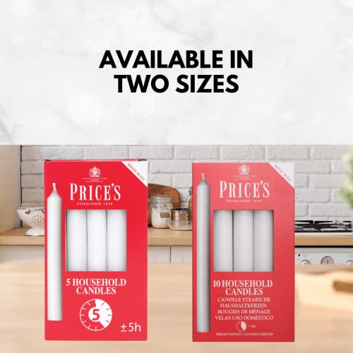 Price's - Household Candles - Pack of 10 - Unscented - 5 Hour Burn Time - Premium White Wax