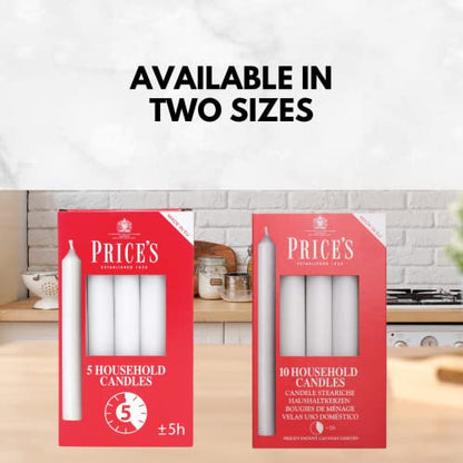 Price's - Household Candles - Pack of 10 - Unscented - 5 Hour Burn Time - Premium White Wax