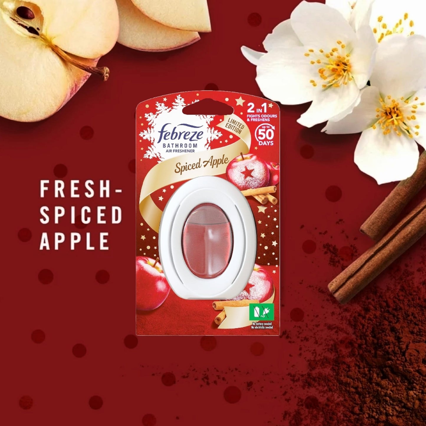 Christmas Bathroom Air Freshener Bundle - Limited Edition Pack of 3 x Spiced Apple Air Fresheners for Home with Topline Card. Odour Eliminator & Refresher for Toilet Bathroom