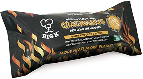 BIG-K Instant Light Crackle Fire Logs Burns for Up to 3 Hours 10 Pack Fire Logs Defra Approved Smoke-Free, Perfect for use in campfires, chimineas, fire pits, wood burners, and open fireplaces