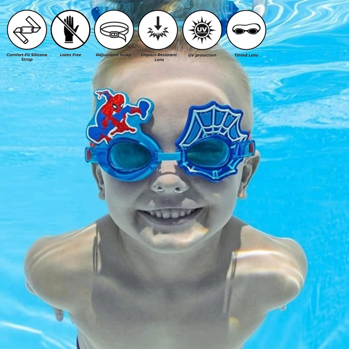 Swimming Float Swim Vest Bundle - Learn to Swim Spiderman Kids Swim Vest with Built-In Foam, Arm Bands & Goggles. Great for Water Parks, Swimming Pool or Birthday Gifts for Kids with Topline Card.