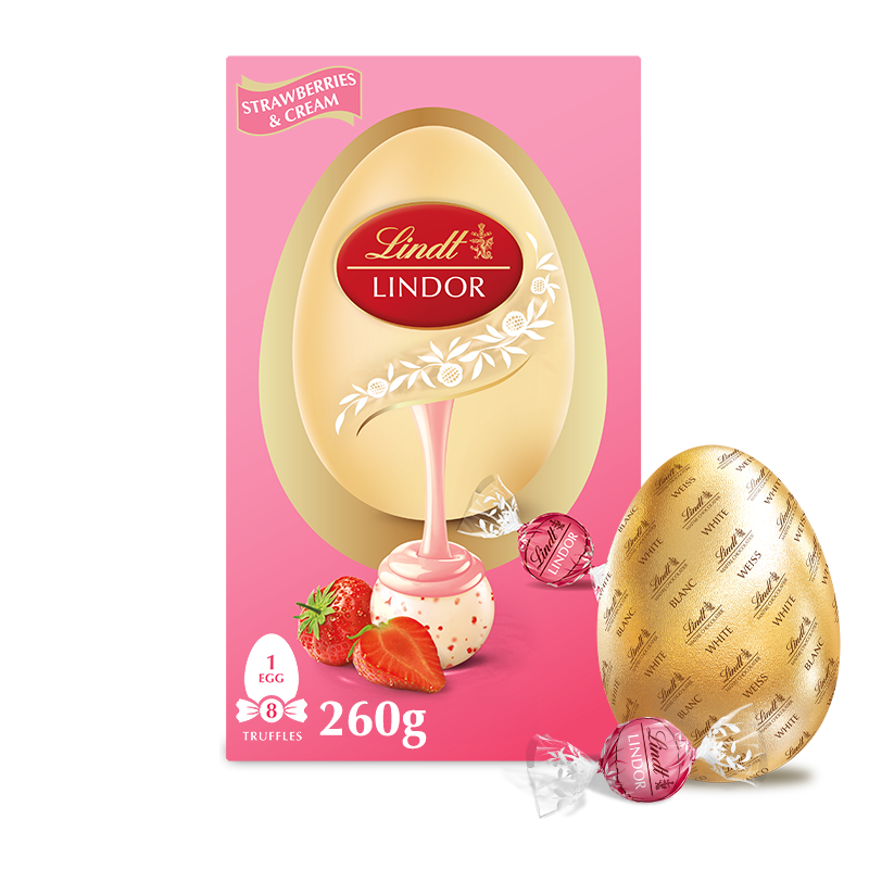 Lindt LINDOR Strawberries & Cream White Chocolate Easter Egg 260g